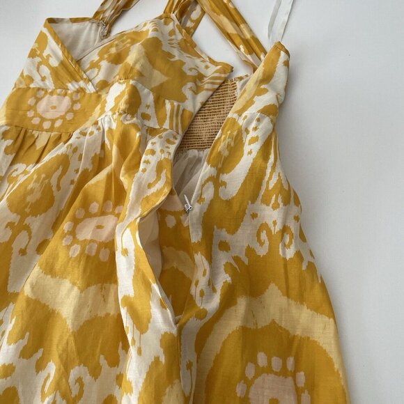 J. Crew Collection Triangle Maxi Dress Sundress Yellow Batik Silk Cotton Size 0 - Picture 8 of 11